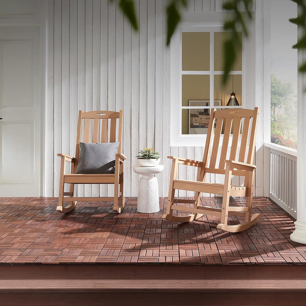 Psilvam Oversized Outdoor Rocking Chair, HDPE Porch Rocker (Teak)