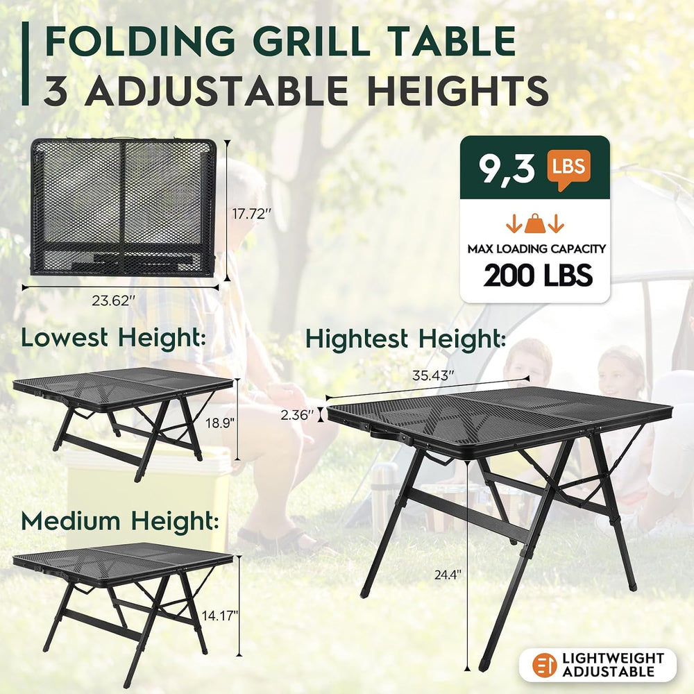 Folding Grill Table, 3x2 FT Adjustable Height Camping Table