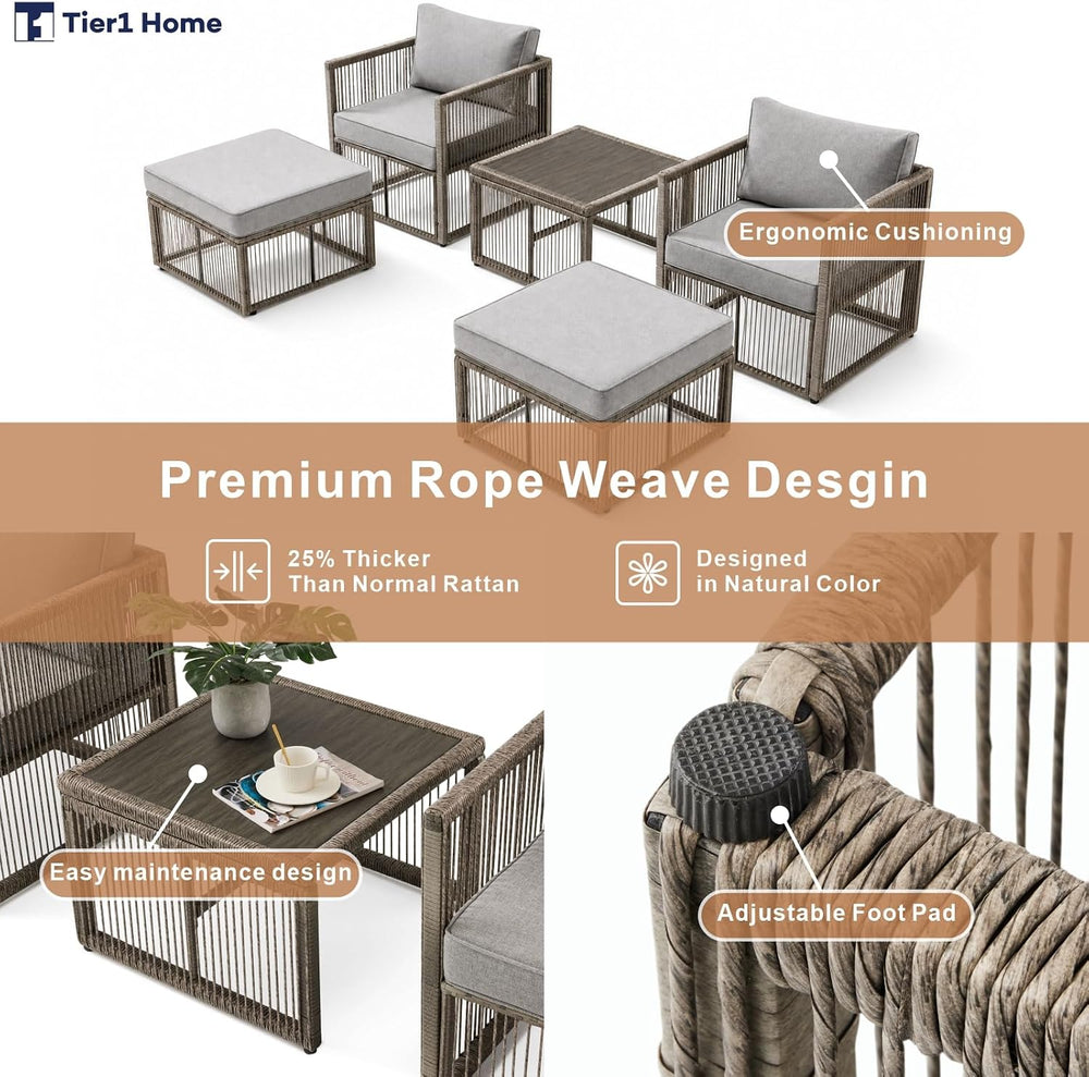 5-Piece Patio Furniture Set, All-Weather PE Rattan Wicker Arm Chairs with Ott...
