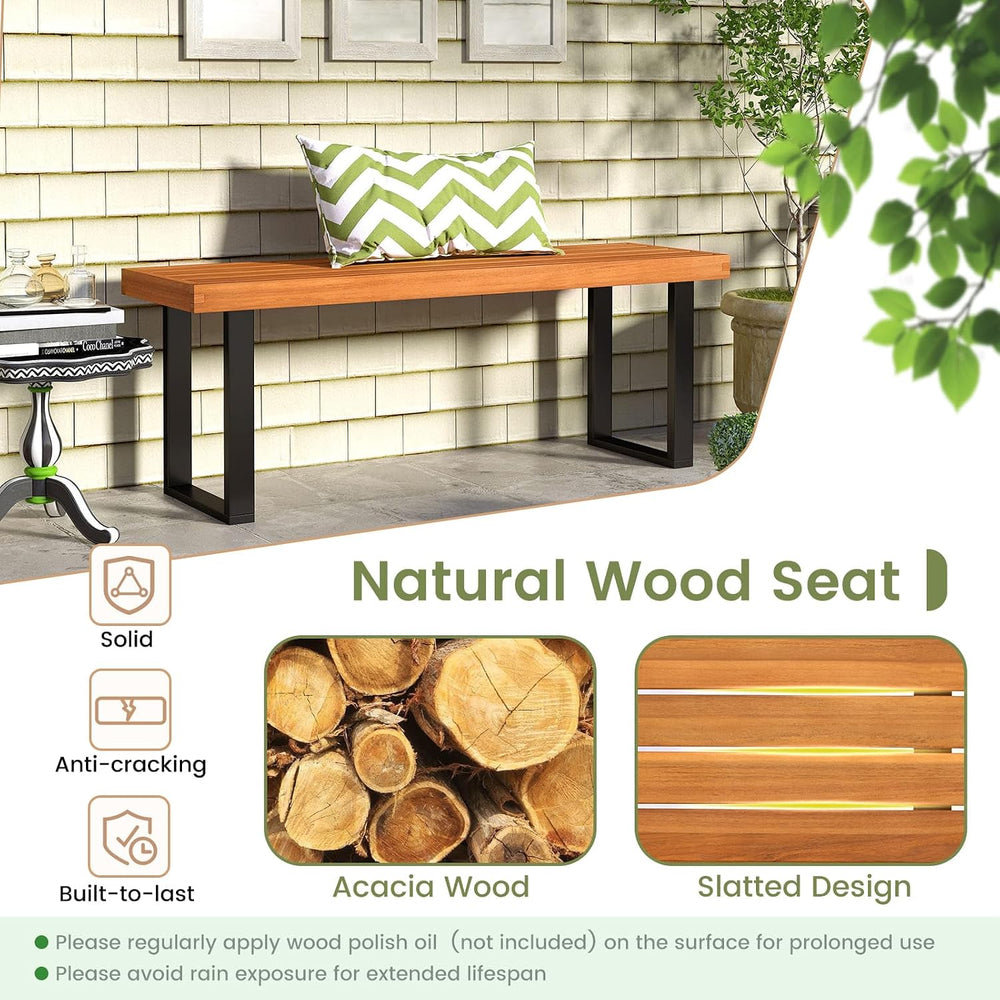 RELAX4LIFE Outdoor Bench Acacia Wood - 48’’ Garden Patio Dining Bench w/Slatt...