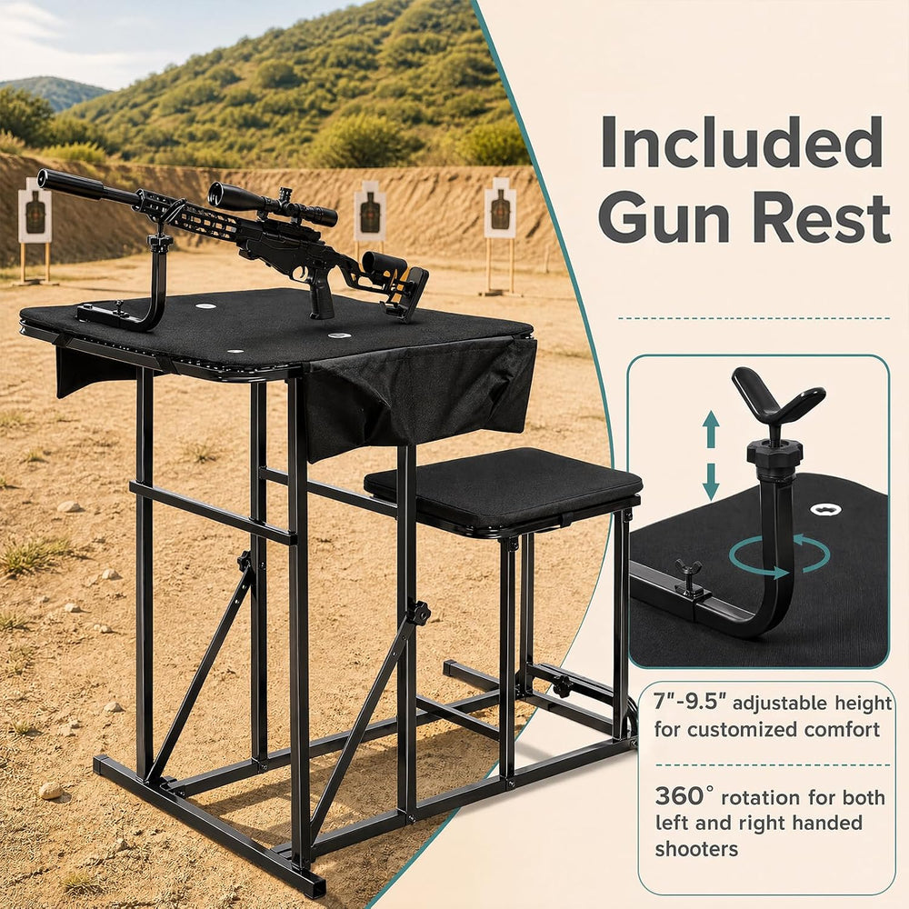 GYMAX Foldable Shooting Table Seat Set, Height Adjustable Hunting Gun Rest Ta...