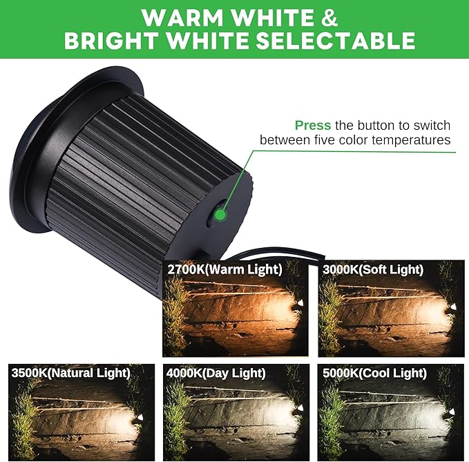 In Ground Landscape Lighting Low Voltage - 2700K-5000K 5 Color Selectable LED...