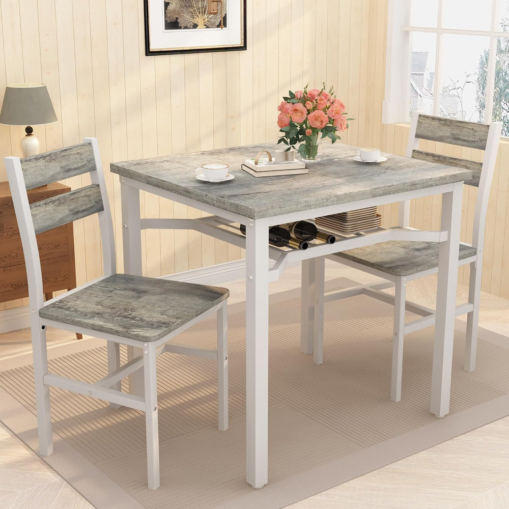Hooseng 3 Piece Dining Table Set for 2, Small Wooden Kitchen Table with Stora...