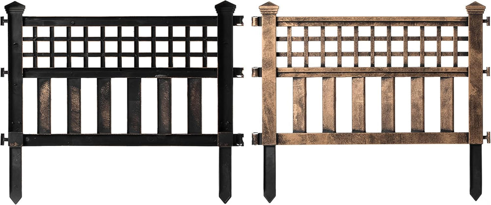 Plastic Outdoor Decor Garden Flower Edger Fence, Border, Set of 4 Panels, Bronze