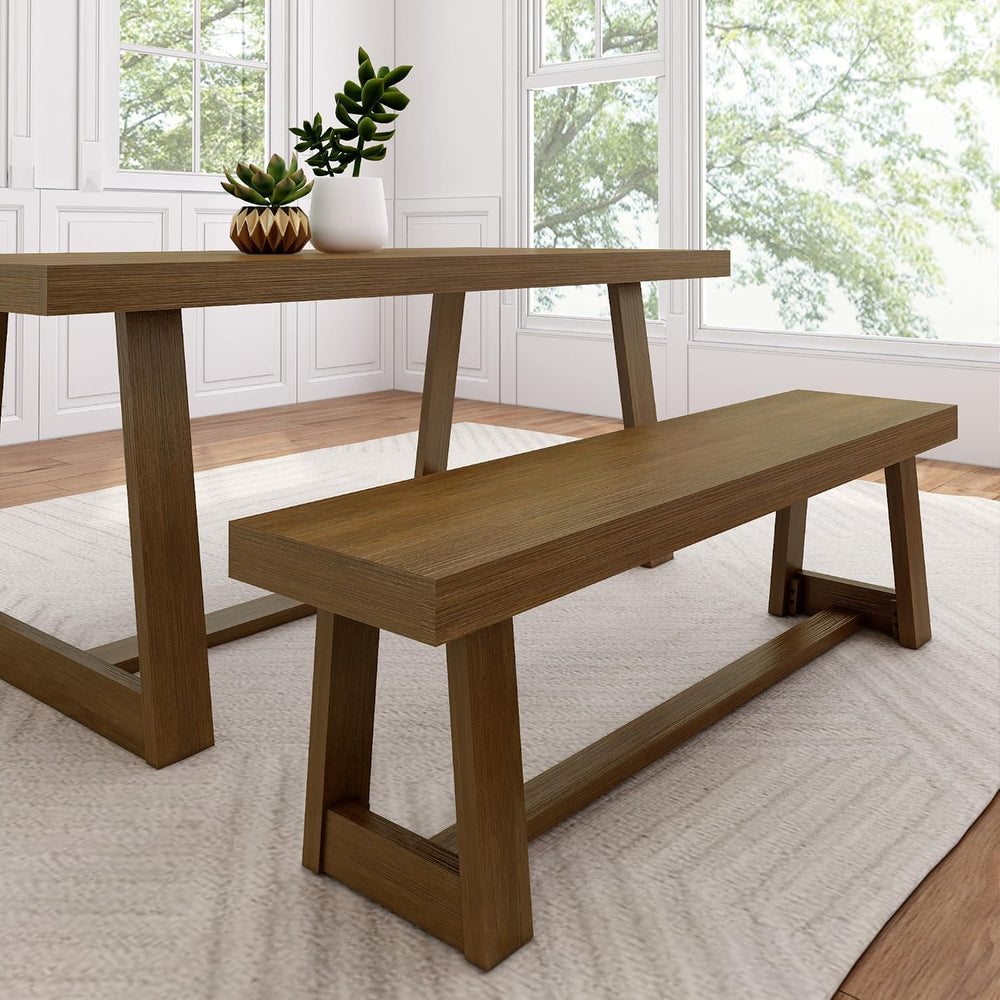 Plank+Beam Classic Dining Bench, 60 Inch, Pecan Wirebrush