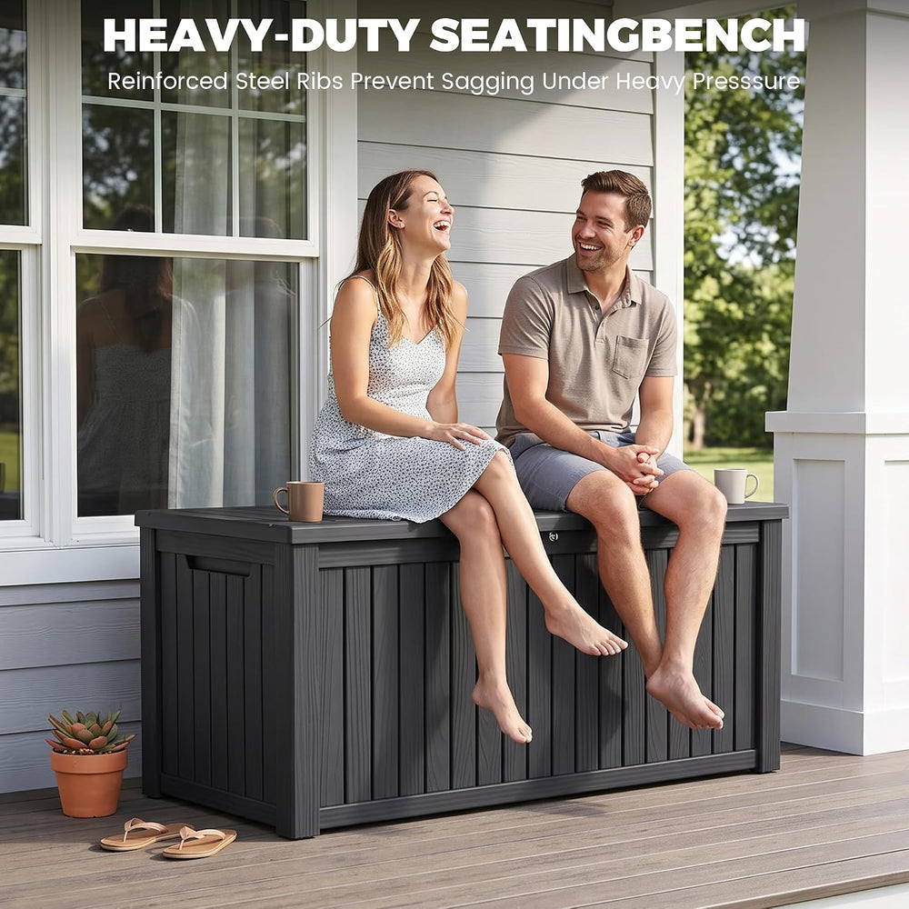 200 Gallon Resin Deck Box, Lockable Patio Outdoor Storage Box for Furniture, ...