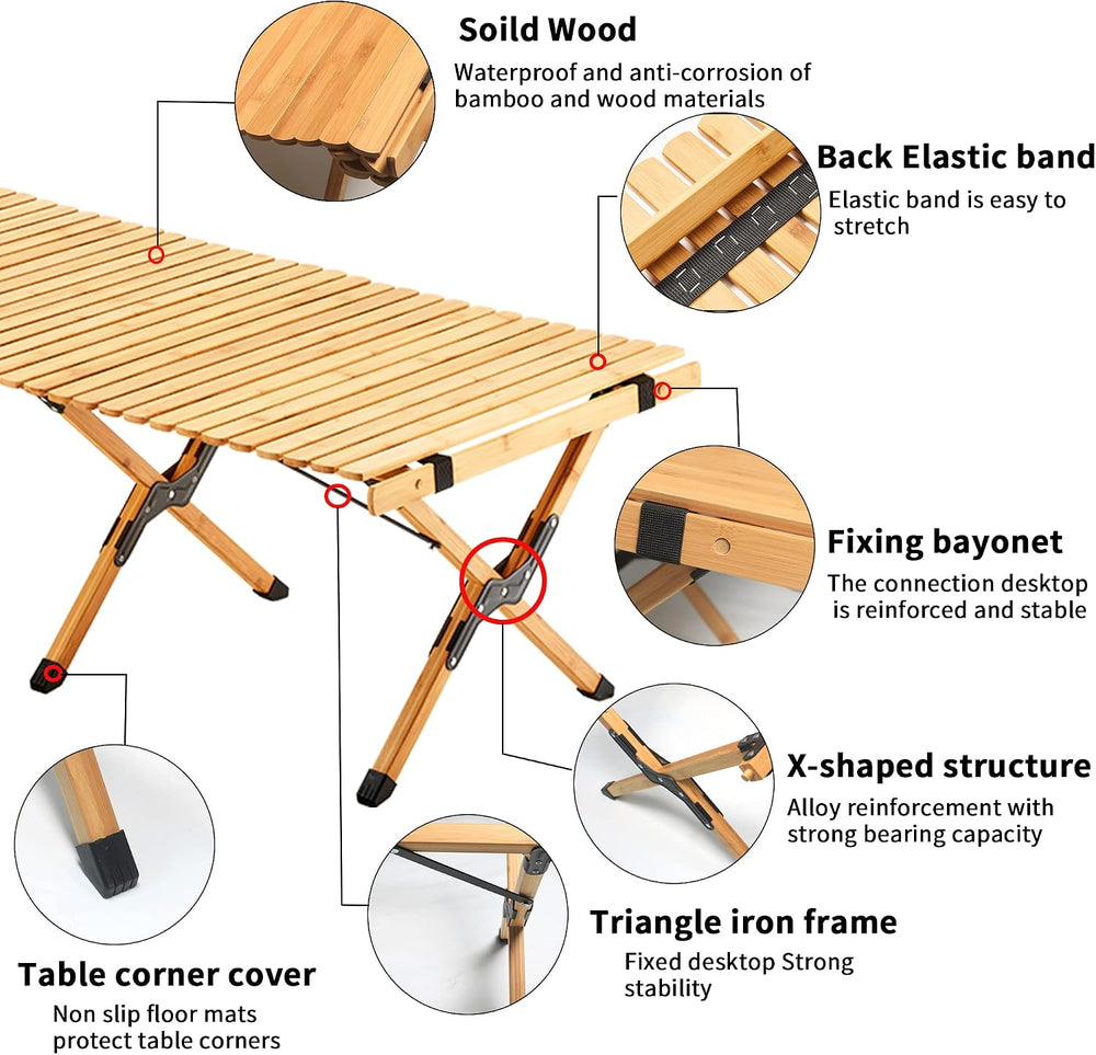 Portable Folding Table,4Ft Bamboo Outdoor Camping Table,Low Picnic Table for ...