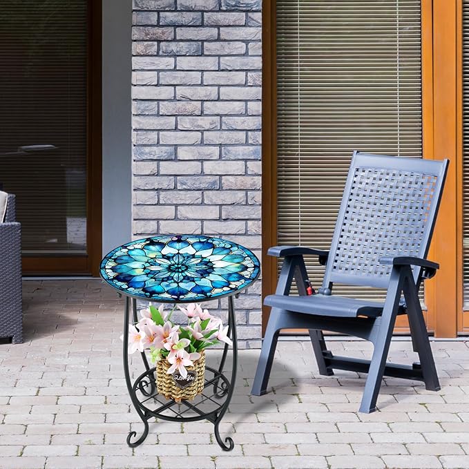 Outdoor Side Table Round Small Mosaic Patio Accent Indoor End Plant Coffee Te...