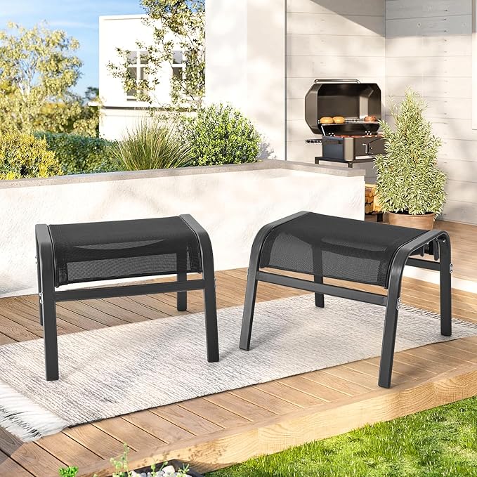 ONBRILL Outdoor Ottoman Foot Rest Set of 2, Textilene Fabric Outdoor Footstoo...