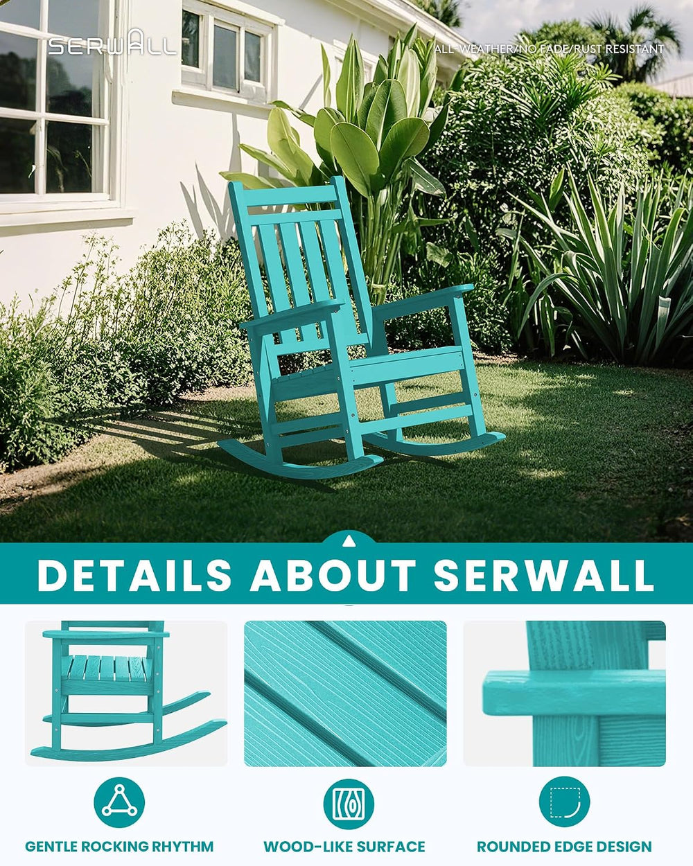 SERWALL HDPE Rocking Chair, Oversized Rocking Chair for Adults, Aruba