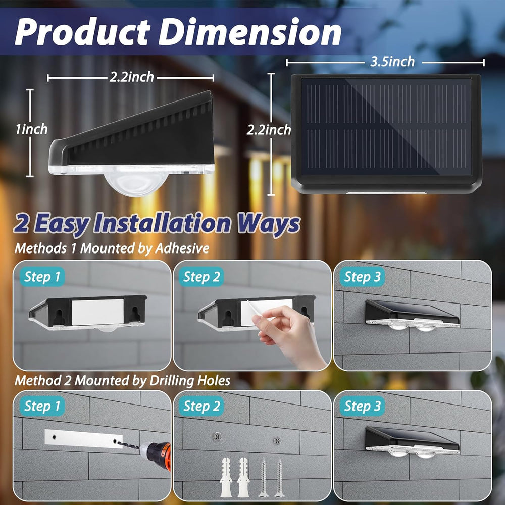 Brightever Solar Fence Lights Outdoor Black 8-Pack, 3000K/5000K/6500K