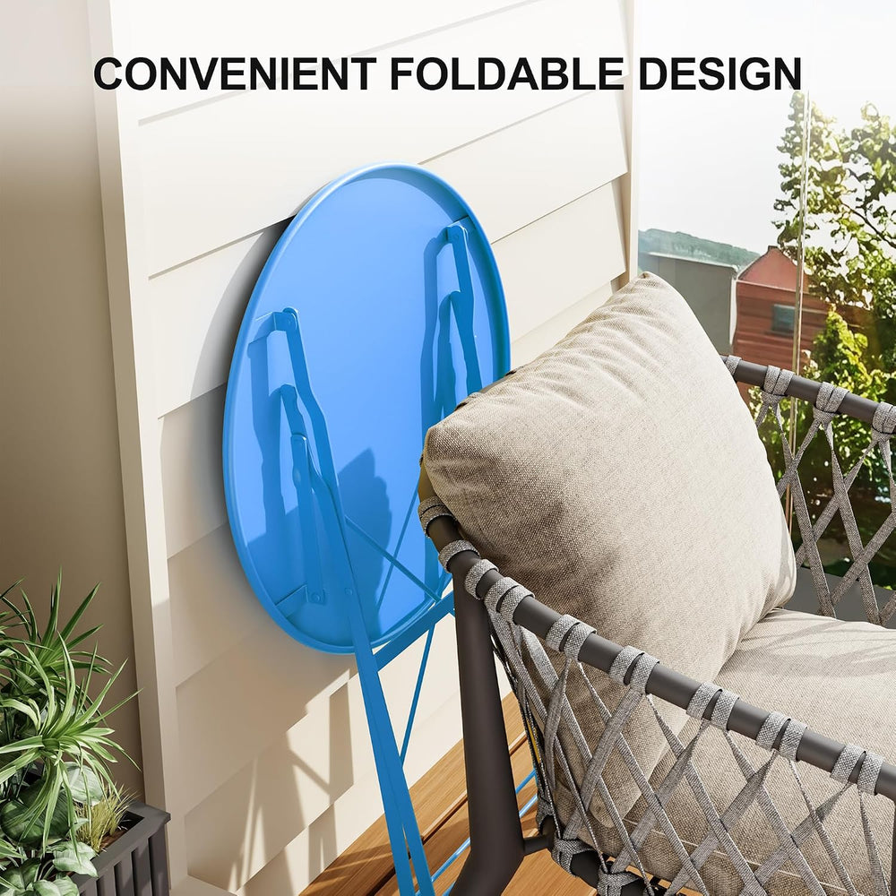 Bistro Table and Chairs Set of 2, 3 Piece Folding Patio Bistro Set, Blue