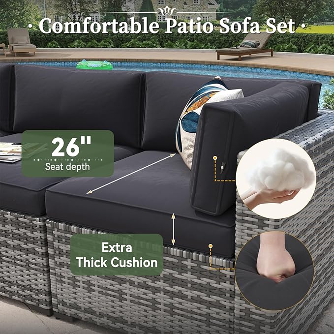 Aoxun 7 Piece Patio Furniture Set Wicker Rattan Patio Conversation Set Outdoo...