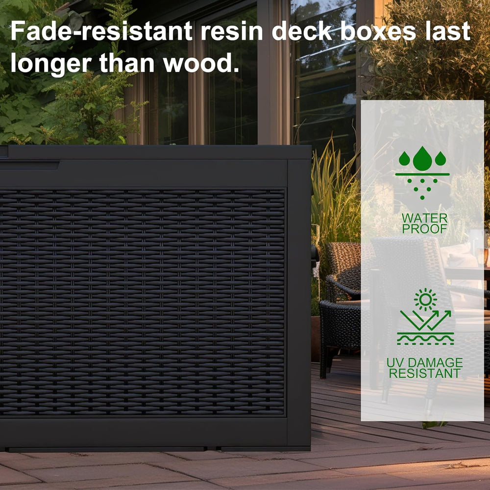 170 Gallon Resin Deck Box, Lockable Outdoor Storage Box, Black