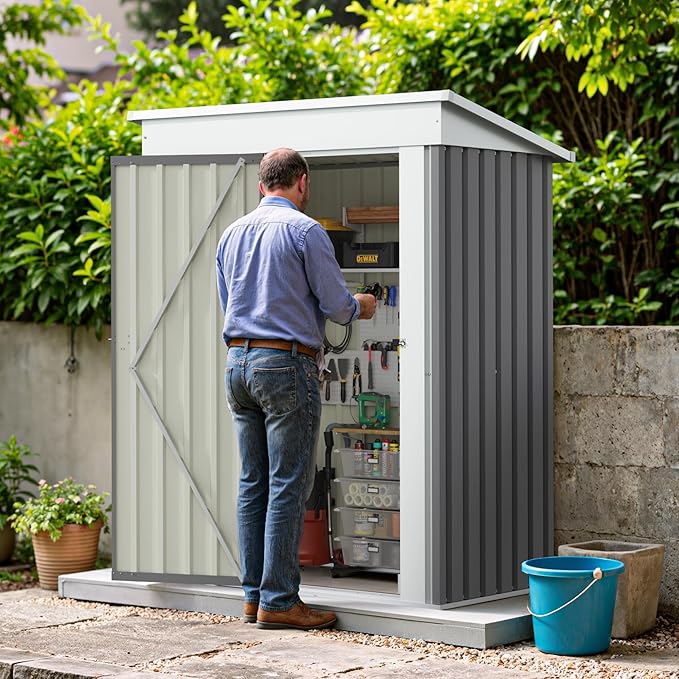 Greesum 5×3 FT Outdoor Storage Shed, Metal Storaged Sheds Without Floor, Tool...