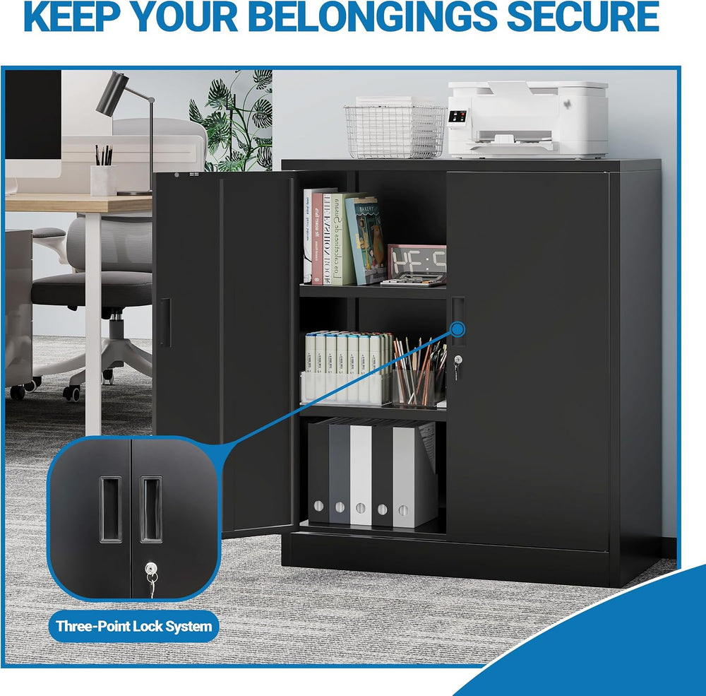 Metal Storage Cabinet,36" Locking Cabinet with 2 Adjustable Shelves