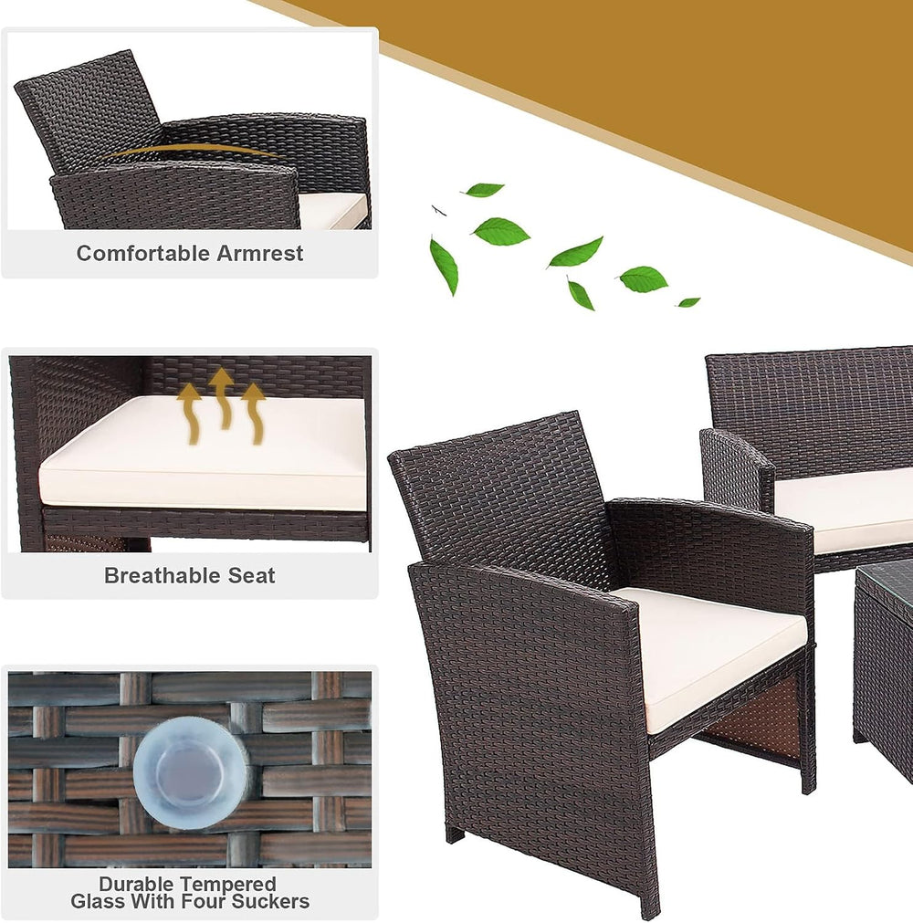 DORTALA 4 Pieces Wicker Patio Furniture Set, Outdoor PE Rattan Conversation S...