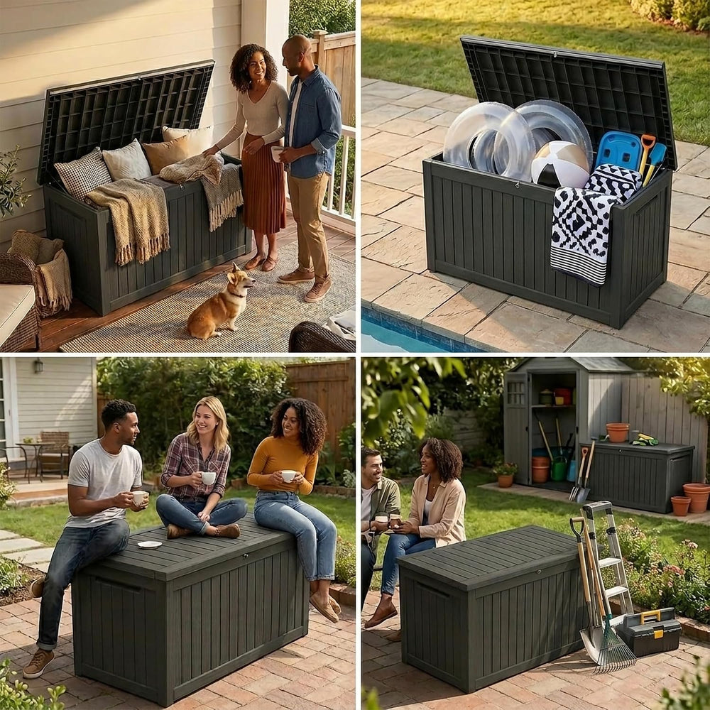 270 Gallon Lockable Resin Outdoor Storage Box, Waterproof & Weather Resis...
