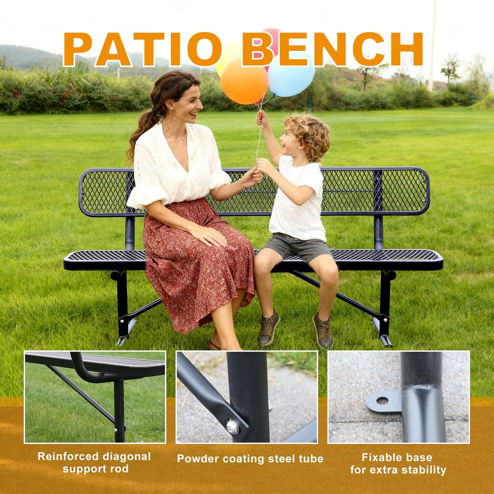 Yaluvantek 6ft Heavy-Duty Outdoor Metal Park Bench for Outside, Black