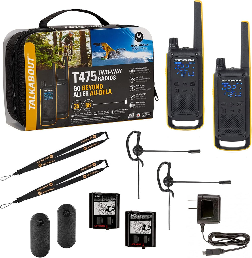 Motorola Solutions Talkabout T475 Extreme Two-Way Radio Black W/Yellow Rechar...