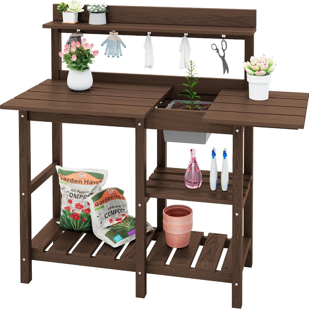 SERWALL Outdoor Potting Bench with Removable Sink,Gardening Table,Coffee