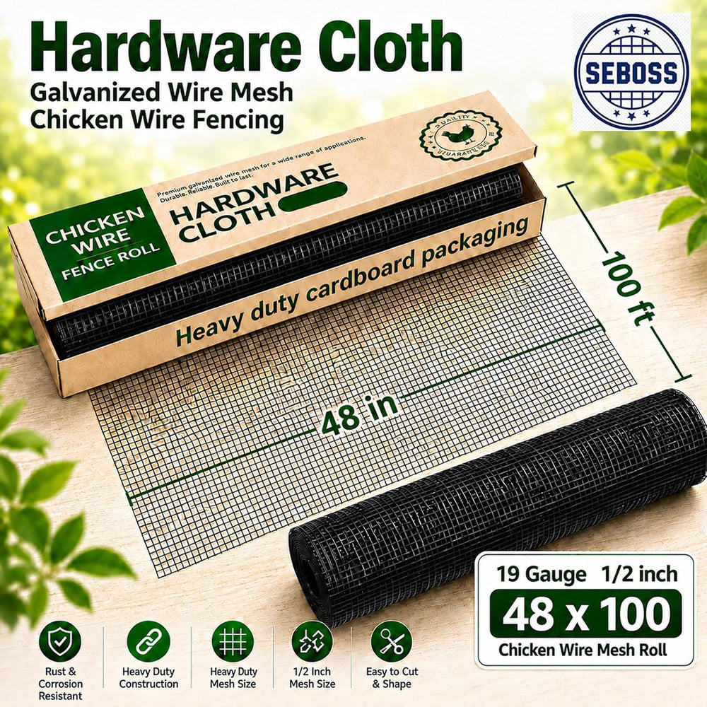 Hardware Cloth 1/2 inch Chicken Wire Fencing 48 x 100 Ft 19-Gauge | Black Vin...