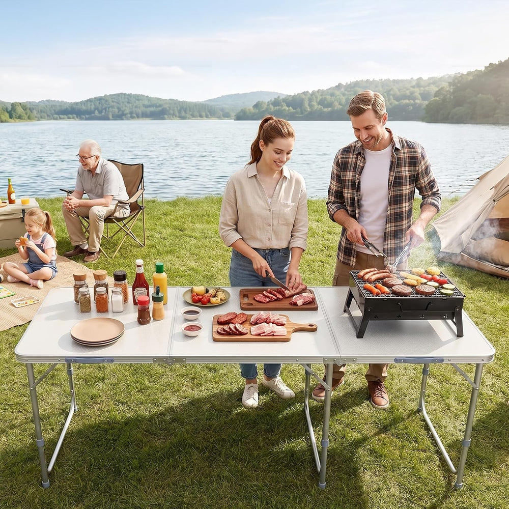 VINGLI 6ft Folding Camping Table with Carry Handle,Portable Utility Table Mul...