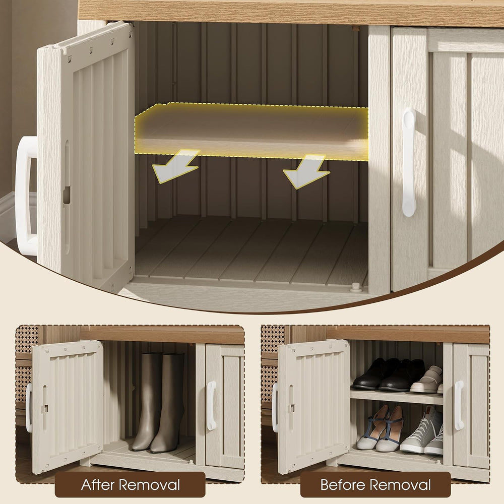 Outdoor Shoe Storage Cabinet, Rustic White