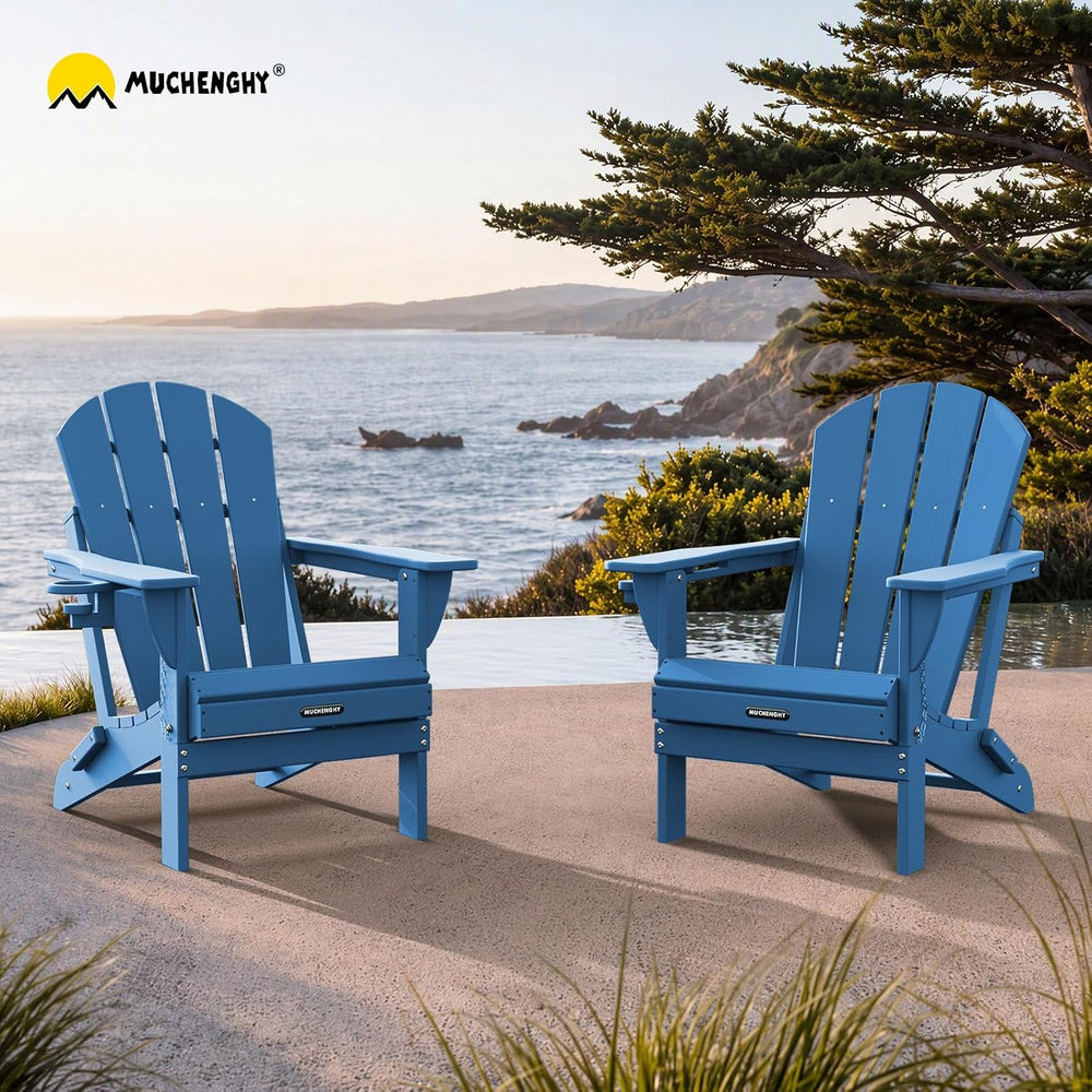 MUCHENGHY Folding Adirondack Chair HDPE for Fire Pit Outdoor, Navy Blue