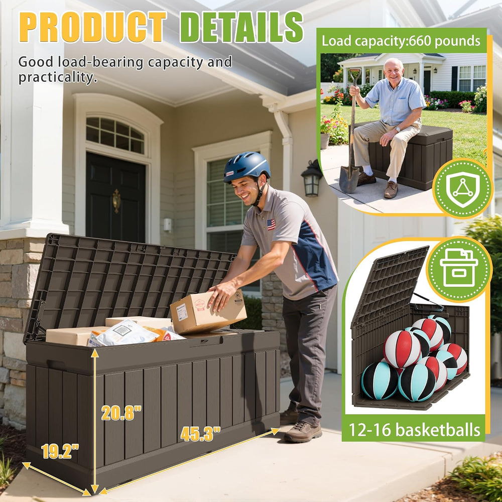 Greesum Outdoor Storage Box 82 Gallon Storage Bin with Lid for Patio Furnitur...
