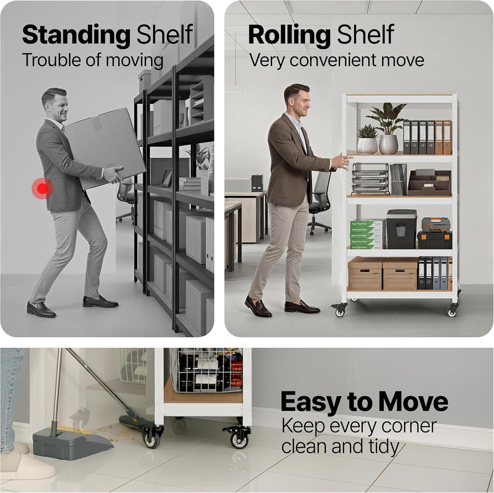 House White 48.1" W 5 Tier Rolling Storage Shelves Metal Cart