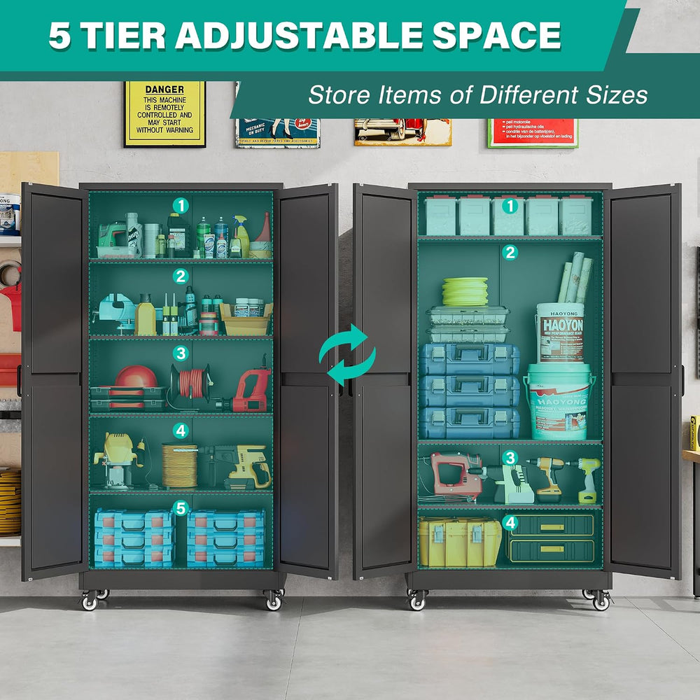 SISESOL 71" Tall Metal Storage Cabinet with Wheels,Rolling Garage Storag...