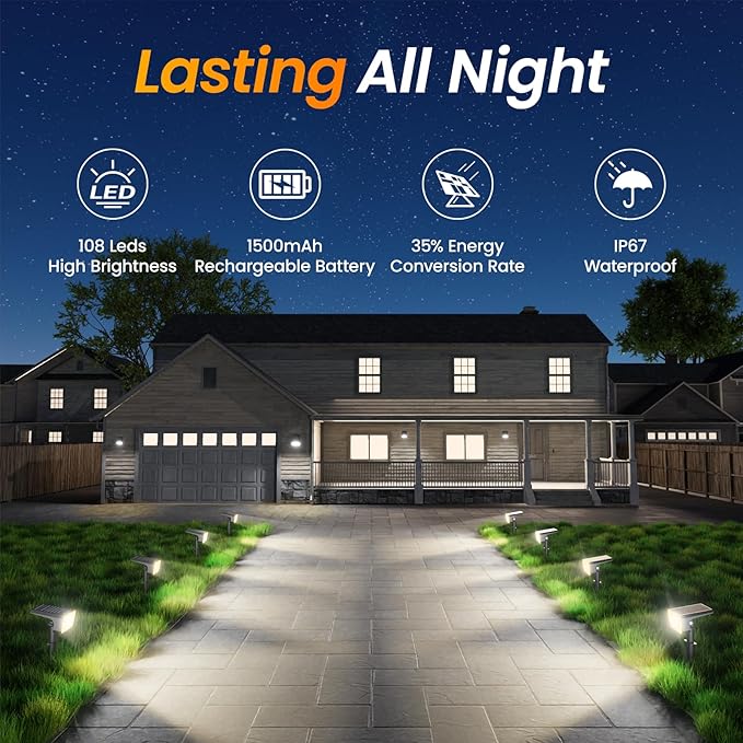 Fabrito Solar Spot Lights Outdoor 10 Pack, [108Leds, 4 Modes] Auto On/Off Spo...