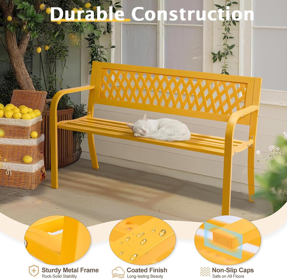 VINGLI 47'' Outdoor Bench, Weather Resistant Garden Patio Bench Powde...