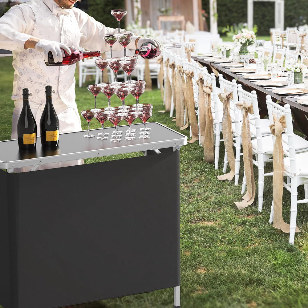 VINGLI Portable Bar Table, 2-Tier Shelves, Mobile Bar Table for Events, Party...