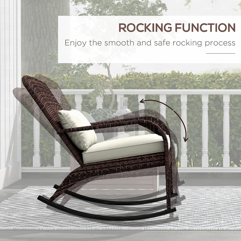 Outsunny Outdoor Wicker Adirondack Rocking Chair, Cream White & Mixed Brown