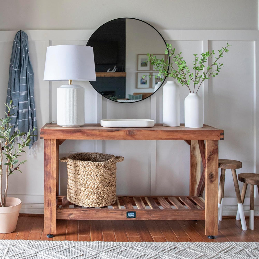 Backyard Discovery 48" Acacia Wood Farmhouse Narrow Console Table with L...