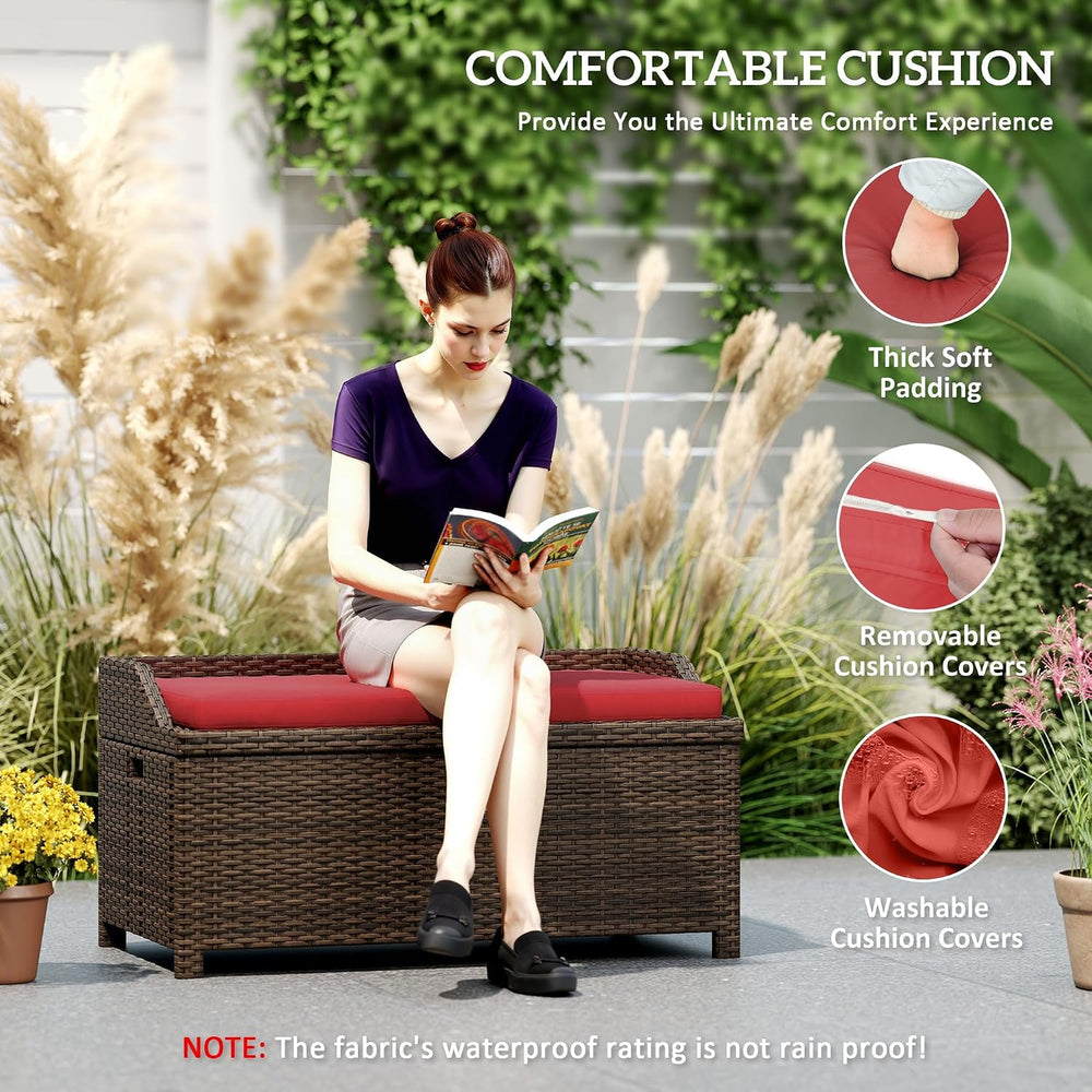 Outsunny 34 Gallon Outdoor Wicker Storage Bench Deck Box Red