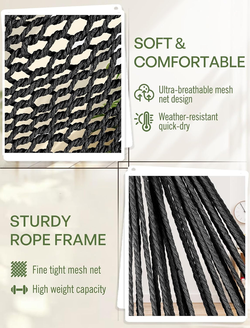 Chihee Hammock Chair Handmade Woven Mesh Hanging Seat Metal Spreader Bar