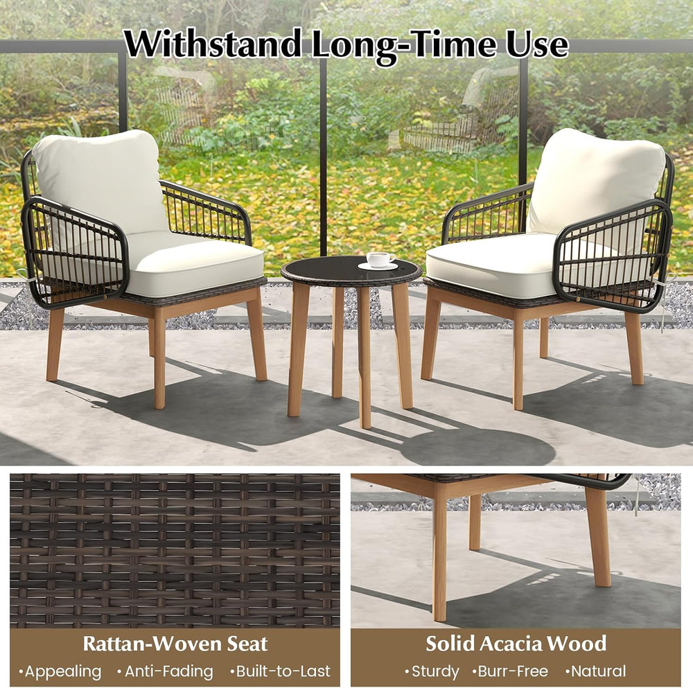 Tangkula 3 Piece Patio Chair Set, Wicker Chair & Side Table Set with Soft...