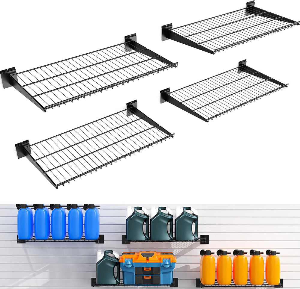 4 Pack Metal Slatwall Shelves 24X16.5 Inch, Black