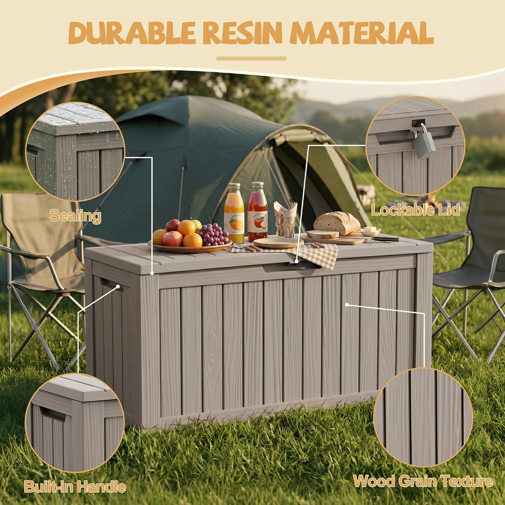 Outdoor Storage Box, 165 Gal Gen 2 Resin Deck Box w/ Gas Struts & Wheels