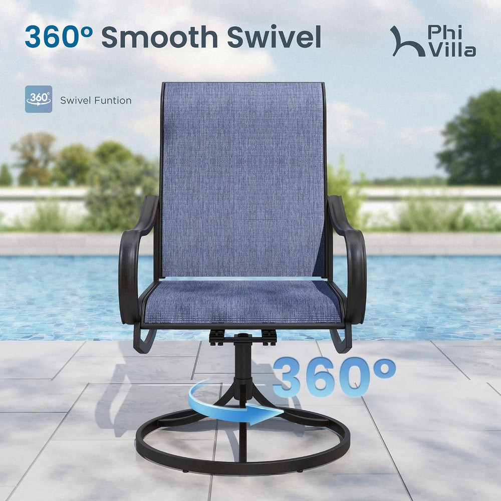 PHI VILLA 5 Pcs Patio Dining Set for 4, Swivel Mesh Chairs, Blue