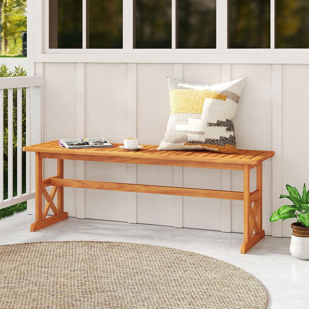 HAPPYGRILL Acacia Wood Outdoor Bench for 2-3 People, Patio Bench with Slatted...