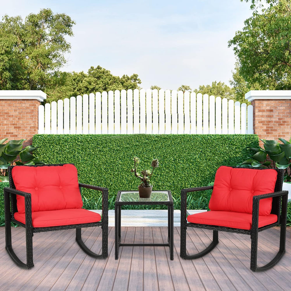 3 Pieces Rocking Bistro Set Wicker Patio Furniture Outdoor Conversation Sets ...