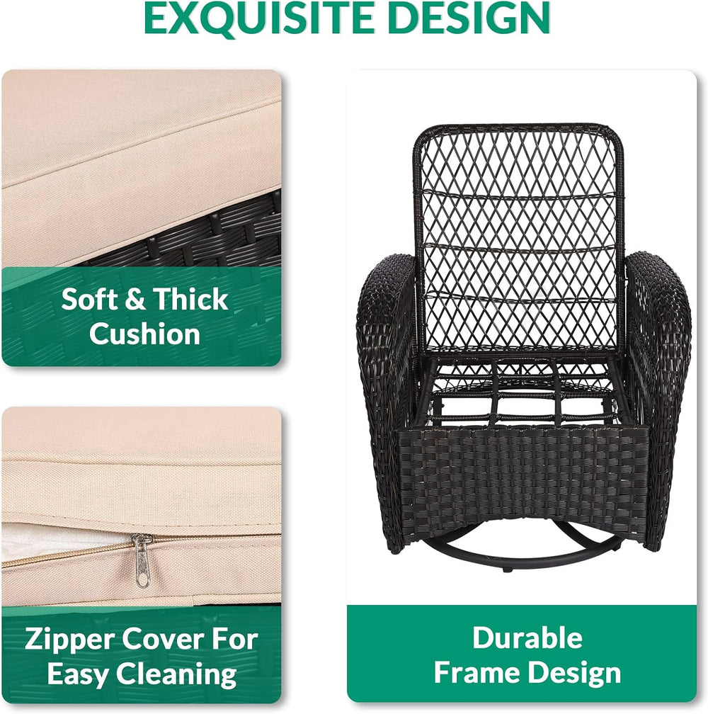 3-Piece Outdoor Conversation Bistro Set, Patio Swivel Glider Rocking Chairs R...