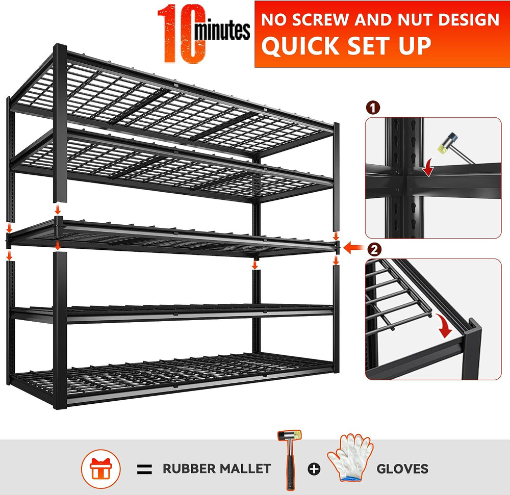 REIBII 60.1" W Heavy Duty Garage Shelving,3050LBS Metal Shelving for Shop