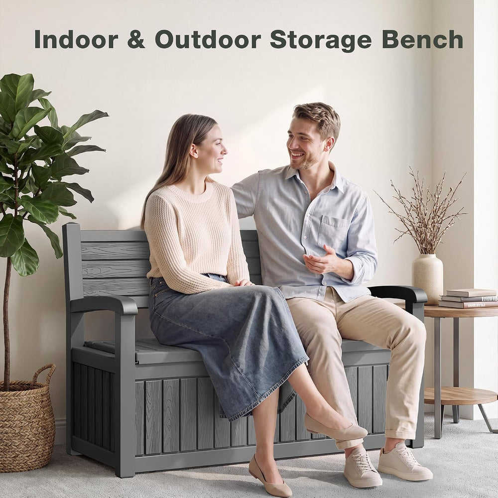 130 Gallon Lockable Deck Box, Black Outdoor Storage Box Bench