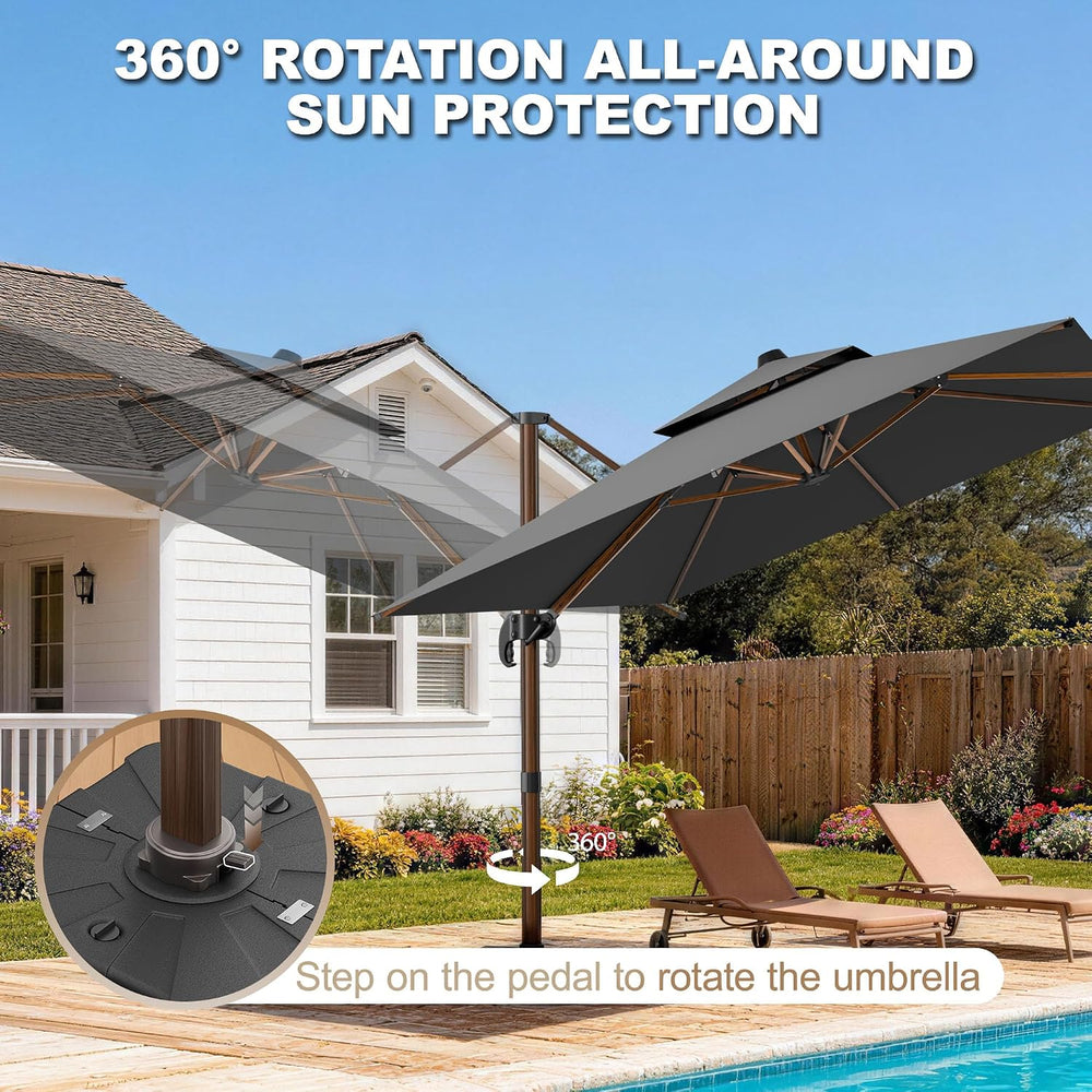10x13FT Cantilever Outdoor Patio Umbrellas with Base, Double Top Wood Pattern...
