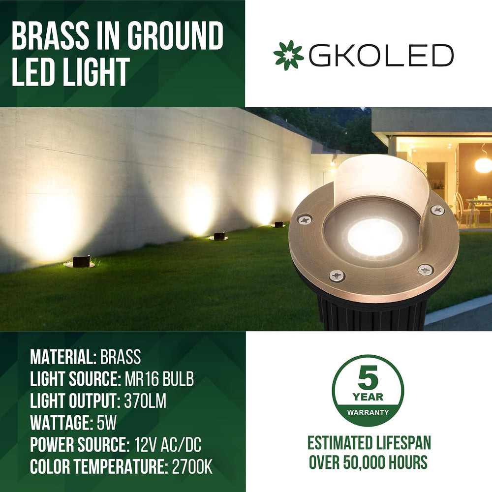 4 Pack, LED Brass Well Lights, 12V IP67 Waterproof Outdoor In Ground Light wi...